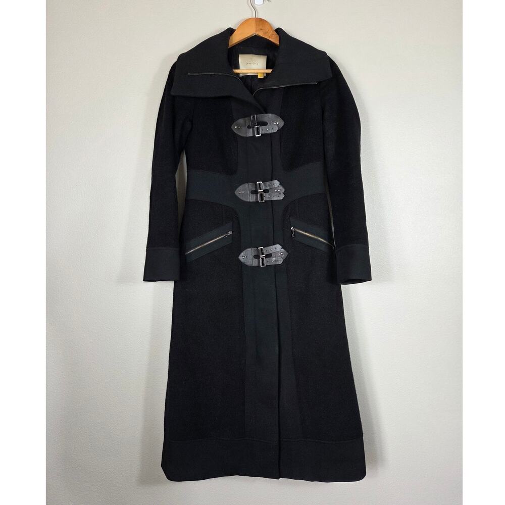 Leifsdottir Anthropologie Woman's Black Wool Long Length Toggle Jacket Size 2